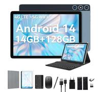 2025 Tablet Android 14 de 10 pulgadas, tabletas 4G LTE con 2 SIM y 1 ranura SD, 5G Wifi Tablet PC con 14 GB + 128 GB (1TBTF), tableta 3 en 1 con teclado ratón Octa-Core, 1080FHD, 13 MP+8 MP, 7000 mAh,