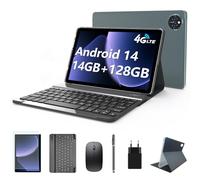 2025 Tablet Android 14 Tablet de 10 pulgadas con 14 GB+128 GB + 1 TB TF, 4G LTE 5 GHz, WiFi, Octa Core, 1280 x 800 Incell IPS, 7000 mAh, 13 MP+8 MP, GPS, GMS, con teclado lápiz y funda, gris