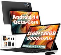 2025 Tablette Android 15 10" Écran IPS HD | 30Go RAM 128Go + TF 1To | Octo-Core 8000mAh | Wi-Fi 6 | Widevine L1 | Caméra 8MP+5MP | Châssis en métal | Tablet tactile avec Clavier et Souris | Noir