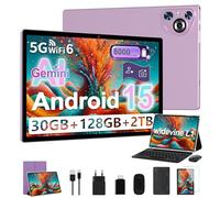 2025 Tablette Android 15 10 Pouces Écran IPS HD [30Go RAM] 128Go + TF 1To - Octo-Core, 8000mAh, Corps intégré en métal, 5MP+8MP, WiFi6, Face ID, Widevine L1 - Tablet Avec Clavier et Souris - Violet
