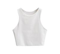 2025 Top corto sin mangas para niña, camiseta de tirantes corta de doble capa con cuello en U Conjunto de ropa interior para niñas 92, Blanco, 11-12 años