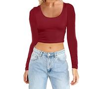 2025 Tops de yoga de corte ajustado de manga larga para mujer, camisetas de entrenamiento, blusas, rojo, M