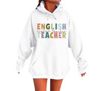 2025 Unisex Invierno Compartimiento Maestro Letra Impresión Manga Larga Bolsillo Sudadera de Forro Polar con Capucha Chaqueta de Punto Grueso Mujer, Blanco, XL