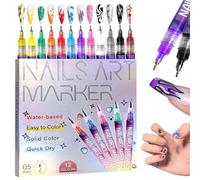 2025 Upgrade 12 Colors Nail Art Pens - 3D Gel Nail Markers, Liner Brush & Dotting Tools for DIY Drawing Painting Manicure Graffiti (1 set)