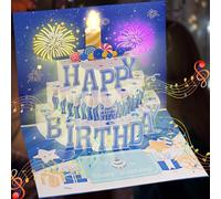 2025-Upgrade Geburtstagkarte mit Musik und Licht Woukksy Pop Up Happy Birthday Karte Geburtstag, 3D Blowable Kerzen Geburtstagskarten Set mit Umschlag Geschenke für Frau, Mann, Beste Freundin, Kinder
