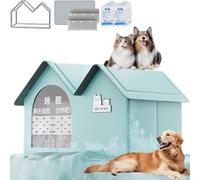 2025 Upgrades Air Conditioned Dog House, Foldable Dog House with AC Unit, Pet Cooling House with Removable Pad & 10 Ice Packs for Small Medium Large Dogs and Cats (Green Double Top,L)
