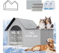 2025 Upgrades Air Conditioned Dog House, Foldable Dog House with AC Unit, Pet Cooling House with Removable Pad & 10 Ice Packs for Small Medium Large Dogs and Cats (Gray Single Top,XL)