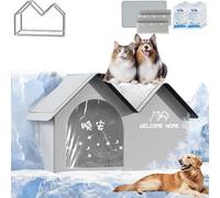 2025 Upgrades Air Conditioned Dog House, Foldable Dog House with AC Unit, Pet Cooling House with Removable Pad & 10 Ice Packs for Small Medium Large Dogs and Cats (Gray Double Top,XL)