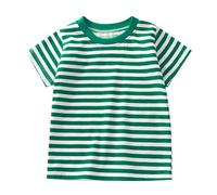 2025 Verano Niños Manga Corta Camiseta a Rayas Algodón Puro Niños Y Niñas Top Baby Base Camisa Cumpleaños Chica Camisa Niña, verde, 6-7 años