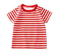 2025 Verano Niños Manga Corta Camiseta a Rayas Algodón Puro Niños Y Niñas Top Baby Base Camisa Cumpleaños Chica Camisa Niña, rojo, 6-7 años