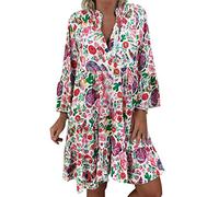 2025 Vestido Boheme Mujer Manga Larga - Vestido De Gran Tamaño Impreso Cuello Mao Corte Suelto Fluido Casual Elegante Y Elegante Para Todos Los Días Cómodo Transpirable Dulce Salir Básico Playa
