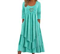 2025 Vestido Boheme Mujer Manga Larga Vestido Largo Cuello Redondo Irregular Plisado Volantes Casual Color Sólido Corte Suelto Elegante Y Elegante Swing Dobladillo Fluido Cómodo Suave Temperamento