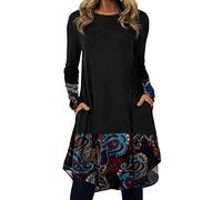 2025 Vestido Boheme Mujer Manga Larga- Vestido medio Largo Cuello Redondo Irregular Dobladillo Corte suelto Casual Estilo étnico Cómodo Versátil Elegante Y Elegante Temperamento Otoño Invierno