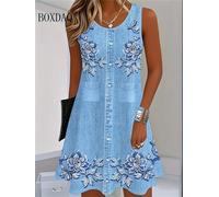 2025 vestido bohemio sin mangas de verano para mujer, moda de imitación, chaleco vaquero, vestido con estampado de flores, vestidos informales de playa sin mangas para mujer BD28 M
