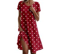2025 Vestido casual de mujer para uso diario. Diseño fluido de línea A con cuello redondo. Perfecto para lavar fácilmente en casa. Estilo de lunares de moda Vestido de primavera para mujer, rojo, S