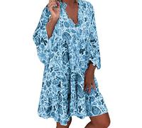 2025 Vestido De Gran Tamaño Mujer Cuello Mao- Vestido Boheme Manga Larga Impreso Corte Suelto Fluido Casual Elegante Y Elegante Para Todos Los Días Cómodo Transpirable Dulce Salir Básico Playa