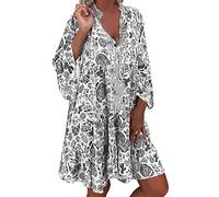 2025 Vestido De Gran Tamaño Mujer Cuello Mao- Vestido Boheme Manga Larga Impreso Corte Suelto Fluido Casual Elegante Y Elegante Para Todos Los Días Cómodo Transpirable Dulce Salir Básico Playa