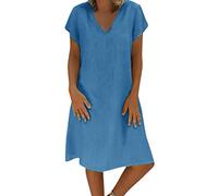 2025 - Vestido de mujer de estilo verano para mujer, camiseta de algodón casual de talla grande vestido de mujer vestido elegante una línea, azul, 4XL