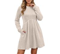 2025 Vestido de punto para mujer - Manga larga - Cuello redondo - Elegante y casual - Cálido - Midi - Corte amplio - Color liso - Polivalente - Otoño invierno - Línea A - Suéter para fiesta, noche