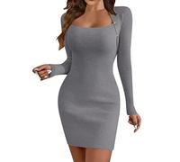 2025 Vestido largo de punto para mujer, vestido de manga larga sexy de corte delgado ajuste elegante y elegante casual clásico diario cómodo suave suéter otoño vestido
