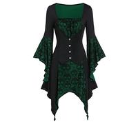 2025 Vestido Medieval Mujer Vestidos Medievales Renacentista Disfraz Cosplay Cuello En V Delgado De Bruja Halloween Victoriana Steampunk gótico Carnaval