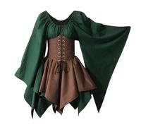 2025 Vestido medieval para mujer, manga trompeta, vestido victoriano de gran tamaño, vintage, holgado, elegante, irregular gótico, renacentista, disfraz de Halloween con cordones Steampunk Cosplay