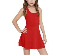 2025 Vestido Niña Deportivos Vestidos de Niñas de Verano Sin Mangas Cuello Redondo Vestidos Chaleco de Cintura Alta en Forma a Color Sólido Suave y Cómodo Vestido para Tenis Golf