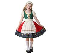 2025 Vestido para niña, disfraz tradicional europeo de campesino para Oktoberfest, 6-12 años, accesorios (verde, 9-10 años)