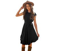 2025 - Vestido Rockabilly Solid Short Vestido Infantil Fiesta Retro Little Vintage Ropa Mangas Swing 712Y Vestidos Volantes Vestidos Niñas Tenis Niñas, Negro , 9-10 años