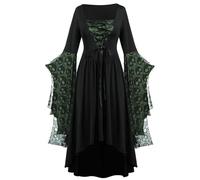 2025 Vestido Vintage Mujer Manga Murciélago Vestido Medieval Irregular Amplio Plisado Chic Renacimiento Victoriano Gótico Corte Cosplay Halloween Fluido Carnaval Encaje Patchwork Dress