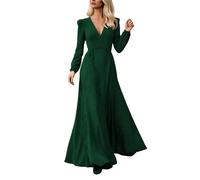 2025 Vestido Vintage para Mujer, Cuello en V - Vestido de Cóctel de Manga Larga, Estilo Slim, Cintura Alta, Sexy, Casual, Chic y Elegante, Color Sólido, Otoño Invierno, Temperamento, Largo, para