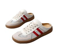 2025 Women's Fashionable Contrast Mesh Design Lace Up Walking Shoes Women's Full Round Headed Slippers Bareback Sports Shoes (Red,38)