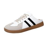 2025 Women's Fashionable Contrast Mesh Design Lace Up Walking Shoes Women's Full Round Headed Slippers Bareback Sports Shoes (Black B,43)