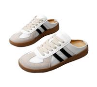 2025 Women's Fashionable Contrast Mesh Design Lace Up Walking Shoes Women's Full Round Headed Slippers Bareback Sports Shoes (Black,41)