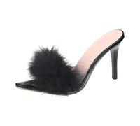 2025 y sandalias de tacón fino puntiagudo para mujer, zapatillas de moda decoradas para mujer, tacones altos y atléticos, Black, 37 EU