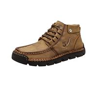 2025 Zapatillas Hombre,Botines Hombre de Piel con Suelas Planos Casual Cómodos Transpirable Zapatos de Cuero con Cordones Color Sólido Vintage Antideslizante Zapatillas Alta