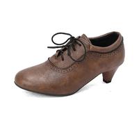 2025 - Zapatos de tacón para mujer, con correa para el tobillo, tacón de bloque de punta cerrada, tacones altos, bailarina, perfectos para bodas, Oktoberfest y fiestas, 4 castaño, 40 EU