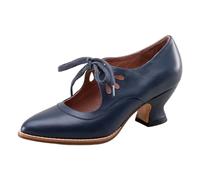 2025 - Zapatos de tacón para mujer, con correa para el tobillo, tacón de bloque de punta cerrada, tacones altos, bailarina, perfectos para bodas, Oktoberfest y fiestas, 6 azul., 40 EU