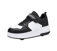 2025 Zapatos para niños con suela gruesa, suela de moda con ruedas, zapatillas de patinaje automático, zapatos para cada paso, Black, 13 UK Child