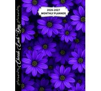 2026-2027 Monthly Planner Deep Purple Flowers Cover: yearly overview, goals, contacts, passwords, notes, birthdays, holidays