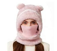 2026 3-in-1 Bear Mask Cap, Bear Ski Mask | Fleece Beanie with Built-in Scarf & Masks | Super Warm Plush Lining (Pink)