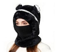 2026 3-in-1 Bear Mask Cap, Bear Ski Mask | Fleece Beanie with Built-in Scarf & Masks | Super Warm Plush Lining (Black)