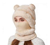 2026 3-in-1 Bear Mask Cap, Bear Ski Mask | Fleece Beanie with Built-in Scarf & Masks | Super Warm Plush Lining (Beige)