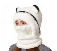 2026 3-in-1 Bear Mask Cap, Bear Ski Mask | Fleece Beanie with Built-in Scarf & Masks | Super Warm Plush Lining (White)