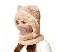 2026 3-in-1 Bear Mask Cap, Bear Ski Mask | Fleece Beanie with Built-in Scarf & Masks | Super Warm Plush Lining (Khaki)