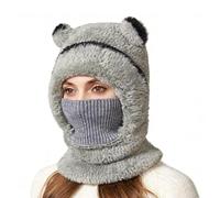 2026 3-in-1 Bear Mask Cap, Bear Ski Mask | Fleece Beanie with Built-in Scarf & Masks | Super Warm Plush Lining (Gray)