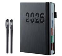 2026 A5 Hardcover Notebook, Thickened Pu Binding Monthly and Weekly Schedule Organizer, 400 Pages Thick Paper Academic Diary Books with Tabs Elastic Strap