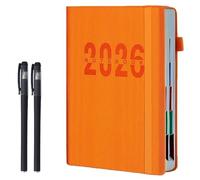 2026 A5 Hardcover Notebook, Thickened Pu Binding Monthly and Weekly Schedule Organizer, 400 Pages Thick Paper Academic Diary Books with Tabs Elastic Strap