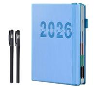 2026 A5 Hardcover Notebook, Thickened Pu Binding Monthly and Weekly Schedule Organizer, 400 Pages Thick Paper Academic Diary Books with Tabs Elastic Strap