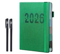 2026 A5 Hardcover Notebook, Thickened Pu Binding Monthly and Weekly Schedule Organizer, 400 Pages Thick Paper Academic Diary Books with Tabs Elastic Strap